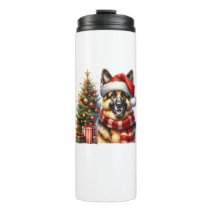 Niedlicher deutscher Schäferhund Weihnachtsmannmüt Thermosbecher