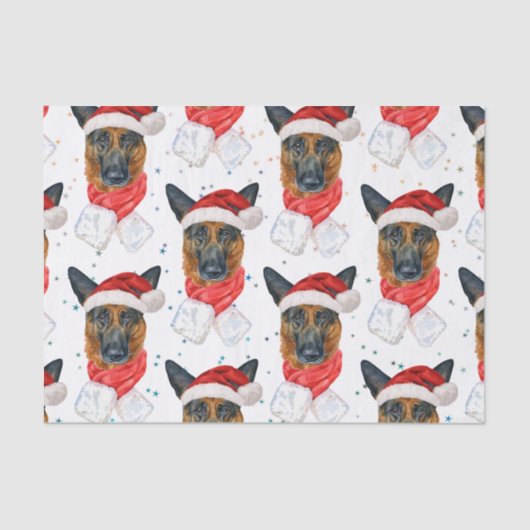 Niedlicher deutscher Schäferhund Weihnachtsmuster Seidenpapier (Vorderseite)