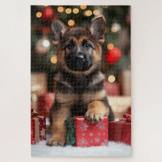 Niedlicher deutscher Schäferhund Welpenhund Weihna Puzzle