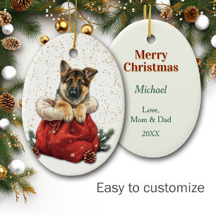 Niedlicher deutscher Schäferhund Welpenweihnachtsb Keramik Ornament