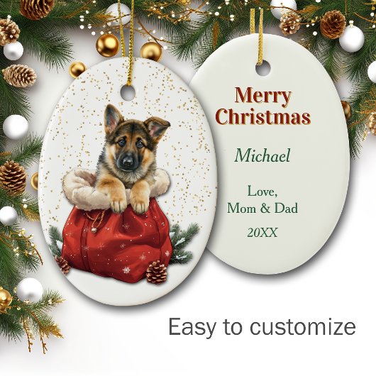Niedlicher deutscher Schäferhund Welpenweihnachtsb Keramik Ornament