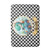 Niedlicher Dino Fahren eines Rennwagens Personalis Badematte (Vorderseite Vertikal)