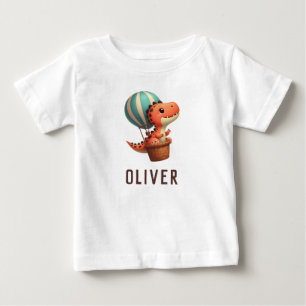 Niedlicher Dino fliegt in einem Heißluftballon Baby T-shirt