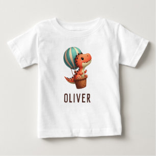 Niedlicher Dino Flug in einem Heißluftballon Baby T-shirt