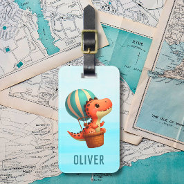 Niedlicher Dino Flug in einem Heißluftballon Gepäckanhänger