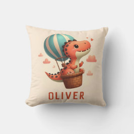 Niedlicher Dino Flug in einem Heißluftballon Kissen
