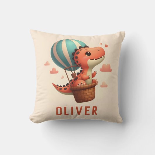 Niedlicher Dino Flug in einem Heißluftballon Kissen (Vorderseite)