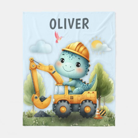 Niedlicher Dino mit Wasserfarbe für Baufahrzeuge Fleecedecke (Vorderseite)