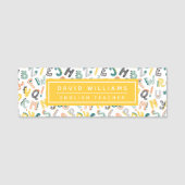 Niedlicher Dinosaur Alphabet Muster Custom Teacher Namensschild (Vorderseite)