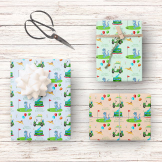 Niedlicher Dinosaur Golf Themenkids glücklich Gebu Geschenkpapier Set