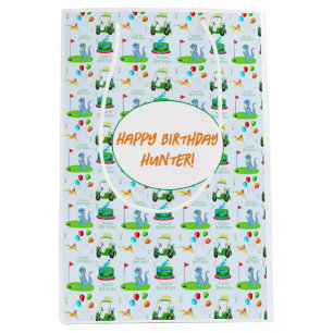 Niedlicher Dinosaur Golf Themenkids glücklich Gebu Mittlere Geschenktüte