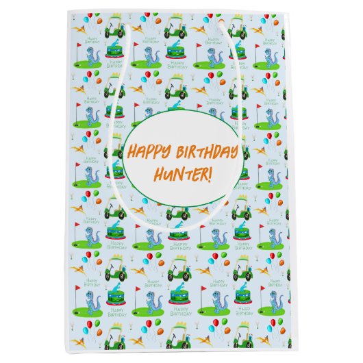 Niedlicher Dinosaur Golf Themenkids glücklich Gebu Mittlere Geschenktüte (Vorderseite)