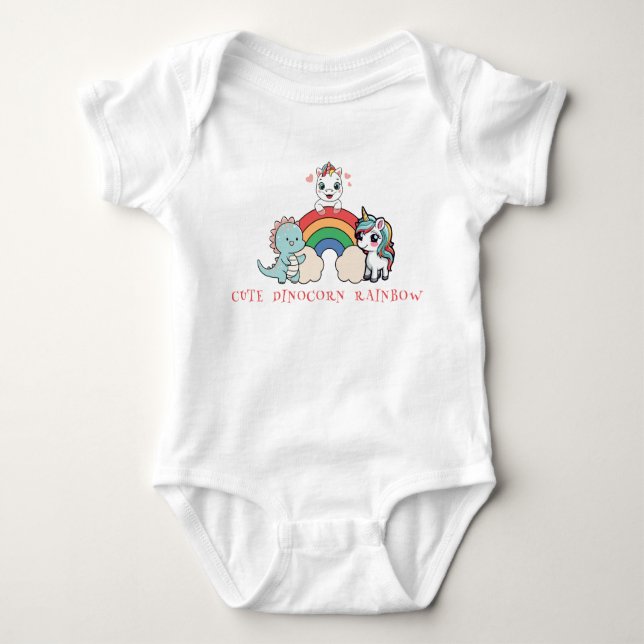 Niedlicher Dinosaur Unicorn-Regenbogenfreund Gebur Baby Strampler (Vorderseite)