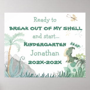 Niedlicher Dinosaurier 1. Schultag Foto Op Zeichen Poster