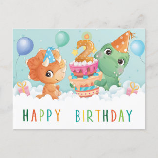 niedlicher Dinosaurier 2. Geburtstagskarte Postkarte