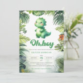Niedlicher Dinosaurier Ach tropische Babydusche Einladung (Stehend Vorderseite)
