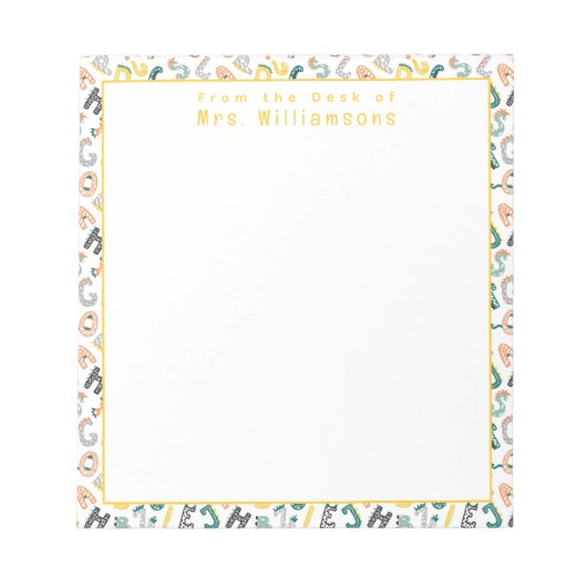 Niedlicher Dinosaurier Alphabet - Vom Schreibtisch Notizblock (Vorderseite)