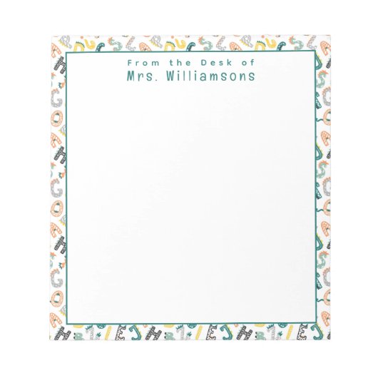 Niedlicher Dinosaurier Alphabet - Vom Schreibtisch Notizblock (Vorderseite)