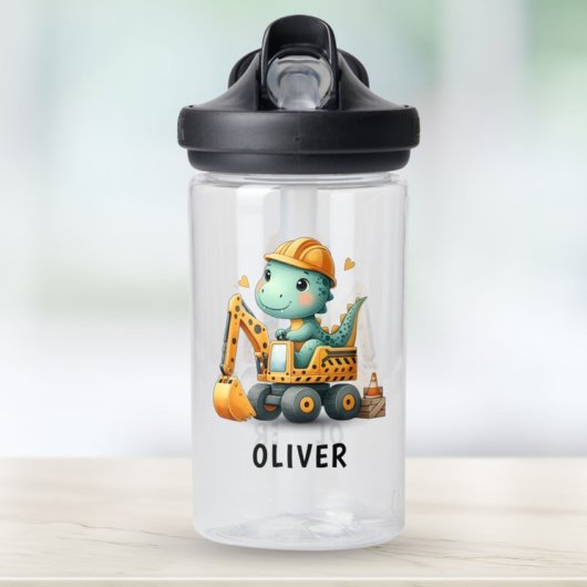 Niedlicher Dinosaurier auf dem Bagger Trinkflasche
