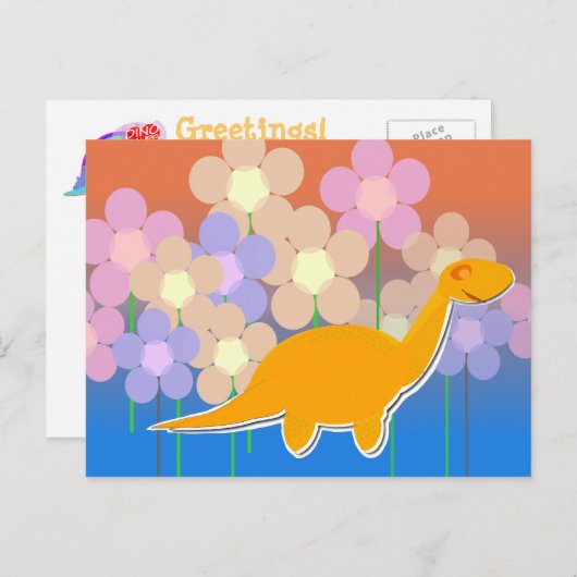 Niedlicher Dinosaurier auf dem Blume Postkarte (Vorne/Hinten)