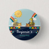 Niedlicher Dinosaurier Bagger Traktor Regenbogen G Button (Vorderseite)