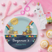 Niedlicher Dinosaurier Bagger Traktor Regenbogen G Pappteller (Party)