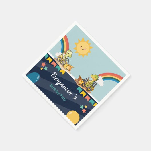 Niedlicher Dinosaurier Bagger Traktor Regenbogen G Serviette (Ecke)