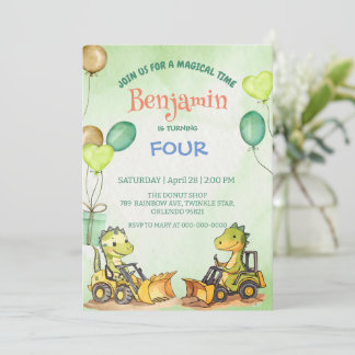 Niedlicher Dinosaurier Bagger Traktorballon Geburt Einladung