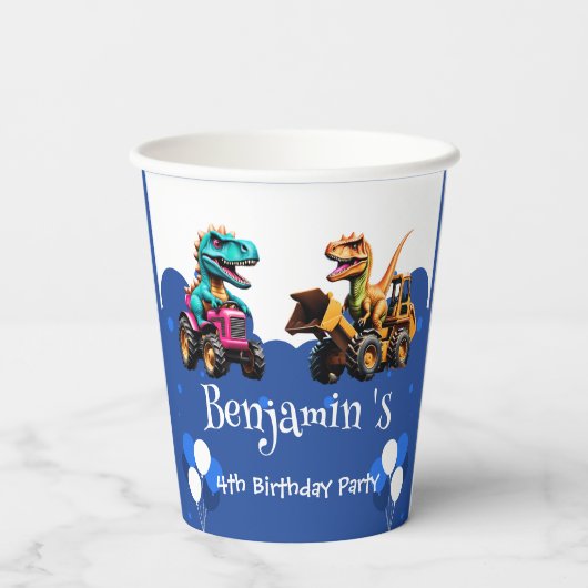 Niedlicher Dinosaurier Bagger Traktorballon Geburt Pappbecher (Rückseite)
