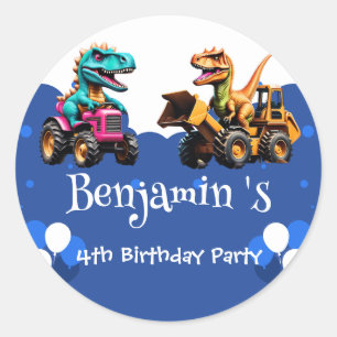 Niedlicher Dinosaurier Bagger Traktorballon Geburt Runder Aufkleber