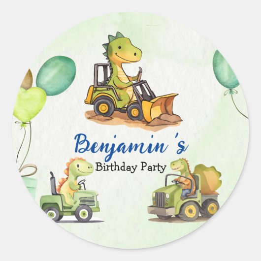 Niedlicher Dinosaurier-Baukastenballon Runder Aufkleber (Vorderseite)