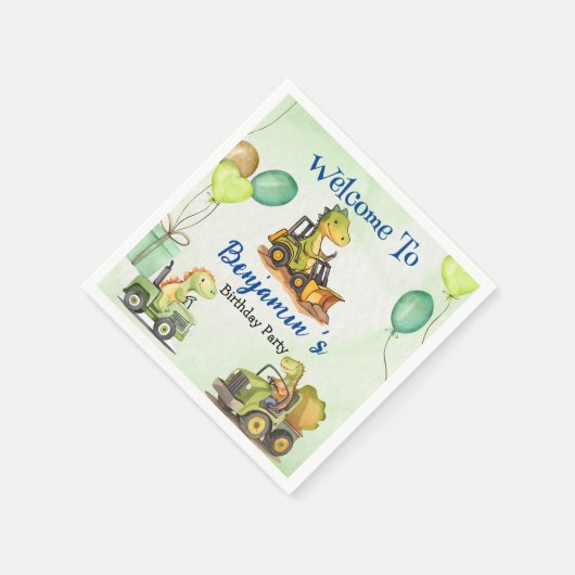 Niedlicher Dinosaurier-Baukastenballon Serviette (Ecke)