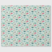 Niedlicher Dinosaurier-Blauer Geburtstag Geschenkpapier (Flach)