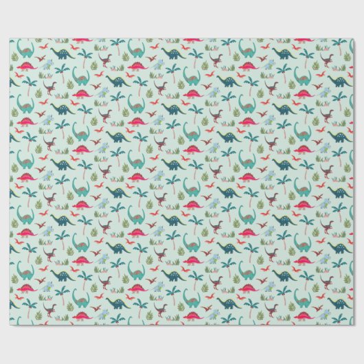 Niedlicher Dinosaurier-Blauer Geburtstag Geschenkpapier (Flach)
