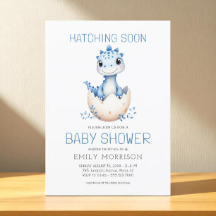 Niedlicher Dinosaurier Blue Boy Hatching Bald Baby Einladung