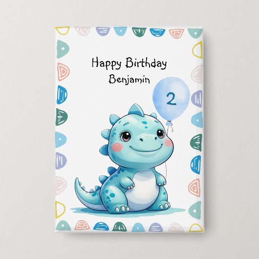 Niedlicher Dinosaurier brüllt Junge Happy Geburtst Button (Vorderseite)