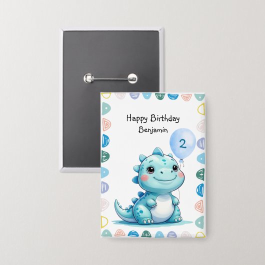 Niedlicher Dinosaurier brüllt Junge Happy Geburtst Button (Vorderseite/Rückseite)
