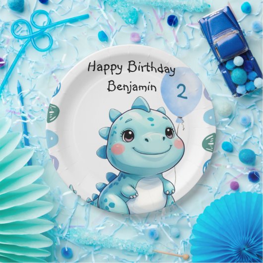 Niedlicher Dinosaurier brüllt Junge Happy Geburtst Pappteller (Party)