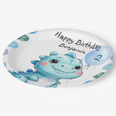 Niedlicher Dinosaurier brüllt Junge Happy Geburtst Pappteller (Schrägansicht)