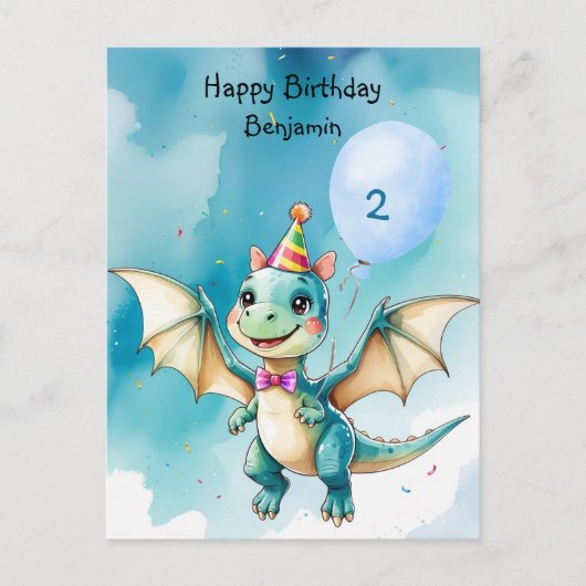 Niedlicher Dinosaurier brüllt Junge Happy Geburtst Postkarte (Vorderseite)