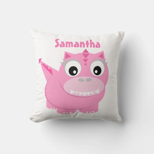 Niedlicher Dinosaurier Cartoon Rosa Kinder Name Th Kissen (Vorderseite)
