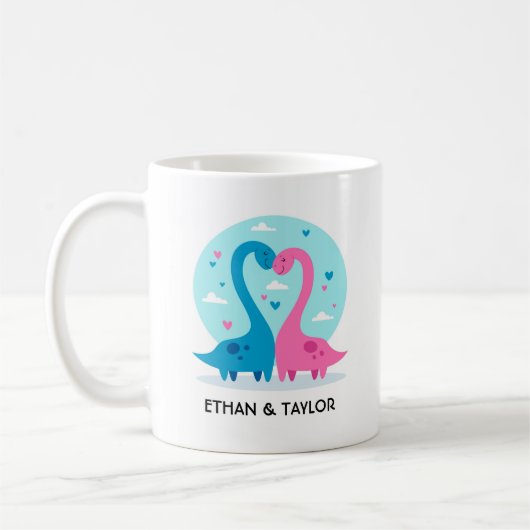 Niedlicher Dinosaurier Couple Personalisierter Val Kaffeetasse (Links)