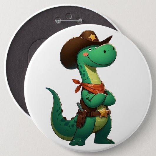 Niedlicher Dinosaurier/Cowboy Button (Vorne & Hinten)