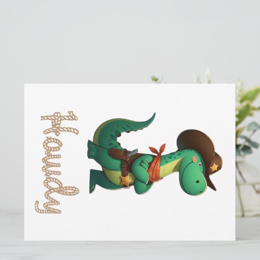Niedlicher Dinosaurier/Cowboy Feiertagskarte (Stehend Vorderseite)