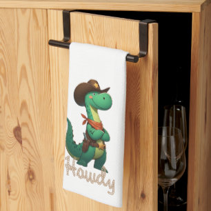 Niedlicher Dinosaurier/Cowboy Geschirrtuch
