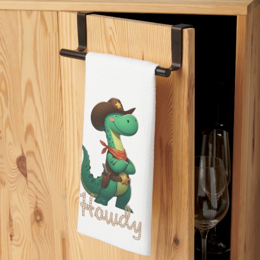 Niedlicher Dinosaurier/Cowboy Geschirrtuch (Drittel gefaltet)
