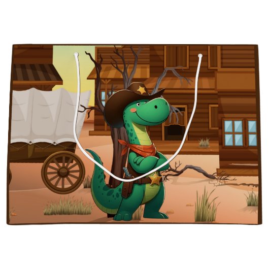 Niedlicher Dinosaurier/Cowboy Große Geschenktüte (Vorderseite)