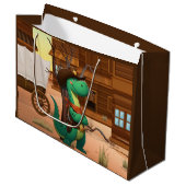 Niedlicher Dinosaurier/Cowboy Große Geschenktüte (Vorderseite Schrägansicht)
