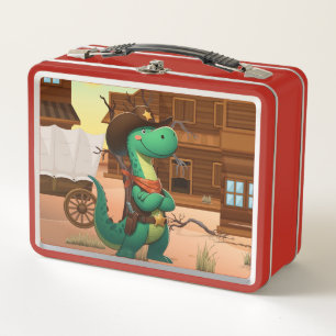 Niedlicher Dinosaurier/Cowboy Metall Brotdose