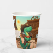 Niedlicher Dinosaurier/Cowboy Pappbecher (Rückseite)